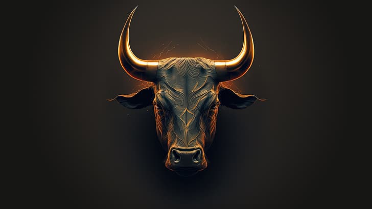 bull, animals, AI art, minimalism, HD wallpaper