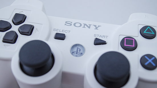 white Sony PlayStation gamepad, PlayStation, PlayStation 3, controllers, Sony, closeup, video games, HD wallpaper HD wallpaper