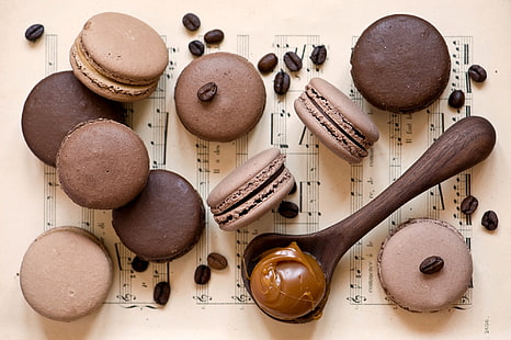 Kaffee, Getreide, Kekse, Löffel, Dessert, Karamell, Anna Verdina, Macaron, HD-Hintergrundbild HD wallpaper