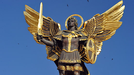malaikat agung, kota, kiev, michael, panorama, tamasya, langit, simbol, pariwisata, ukraina, Wallpaper HD HD wallpaper