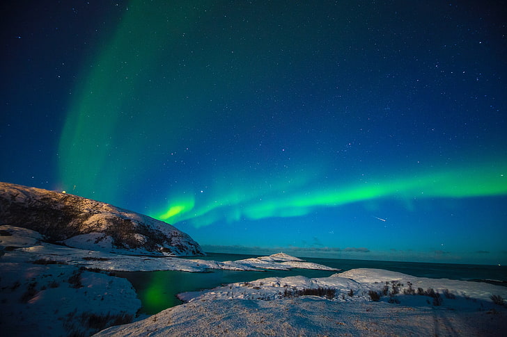 الشفق القطبي ، النرويج ، السماء المرصعة بالنجوم ، الشفق القطبي الشمالي، خلفية HD