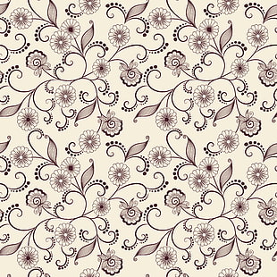 흰색과 갈색 꽃 무늬 벽지, 꽃, 배경, 패턴, 벡터, 질감, 잎, HD 배경 화면 HD wallpaper