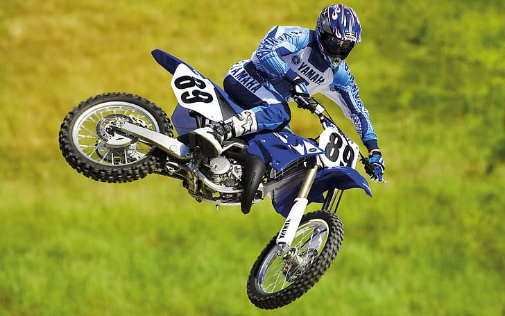 Yamaha Motocross Bike, mavi motokros kir bisikleti, motokros, bisiklet, yamaha, bisiklet ve motosiklet, HD masaüstü duvar kağıdı