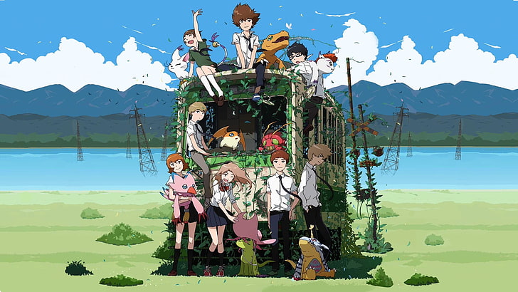 anime karakter çizimi, Digimon Tri, Digimon Macera, Taichi Yagami, Sora Takenouchi, Agumon, HD masaüstü duvar kağıdı