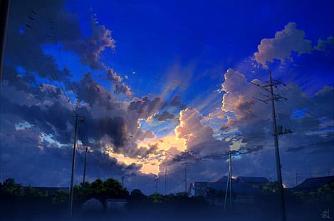  digital art, crepuscular rays, clouds, HD wallpaper HD wallpaper