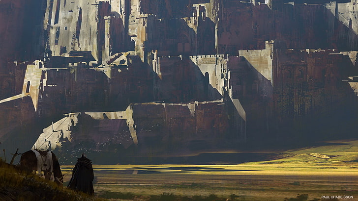 petualang, kuda, pedang, benteng, kastil, seni fantasi, lingkungan, Wallpaper HD