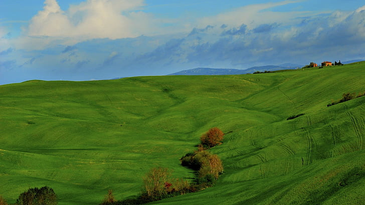 Natureza, paisagem, nuvens, colina, Itália, Toscana, grama, campo, árvores, casa, verde, natureza, paisagem, nuvens, colina, Itália, Toscana, grama, campo, árvores, casa, verde, HD papel de parede