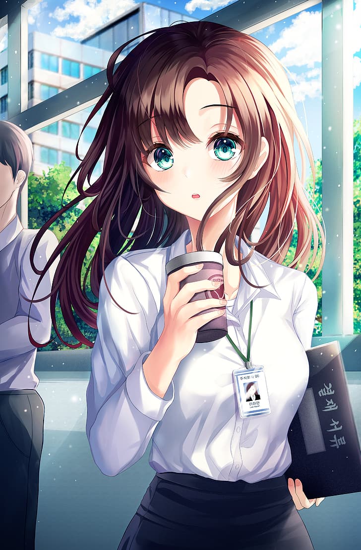 Anime, Anime Girls, Aqua Eyes, Büromädchen, Brünette, Vertikale, HD-Hintergrundbild, Handy-Hintergrundbild