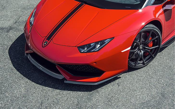 2015 Lamborghini Huracan rosso supercar vista frontale, 2015, Lamborghini, rosso, Supercar, anteriore, vista, Sfondo HD