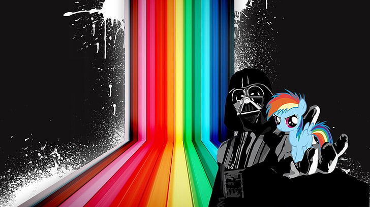 Darth Vader, der Tierillustration des blauen Landes, Regenbogen-Schlag, Darth Vader, mein kleines Pony, Star Wars hält, HD-Hintergrundbild