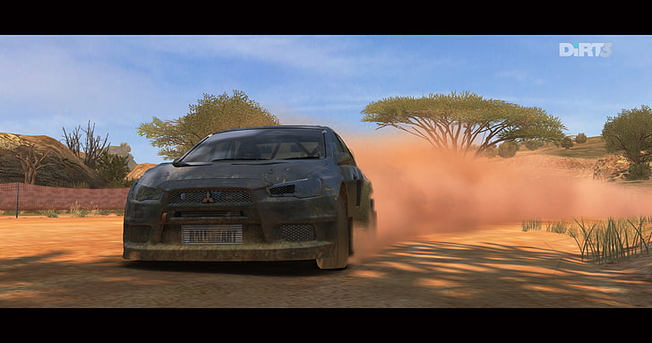 DiRT 3, rally cars, Rally, Mitsubishi Lancer Evolution X, car, Dust cloud, dirt, HD wallpaper