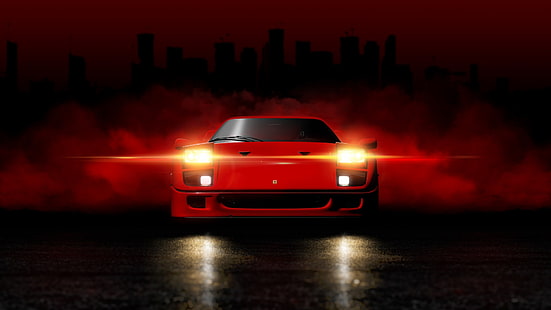 フェラーリ、赤い車、車、車、ロディオンユシュマノフ、フェラーリF40、 HDデスクトップの壁紙 HD wallpaper