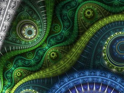 abstracto, azul, fractal, verde, Fondo de pantalla HD HD wallpaper