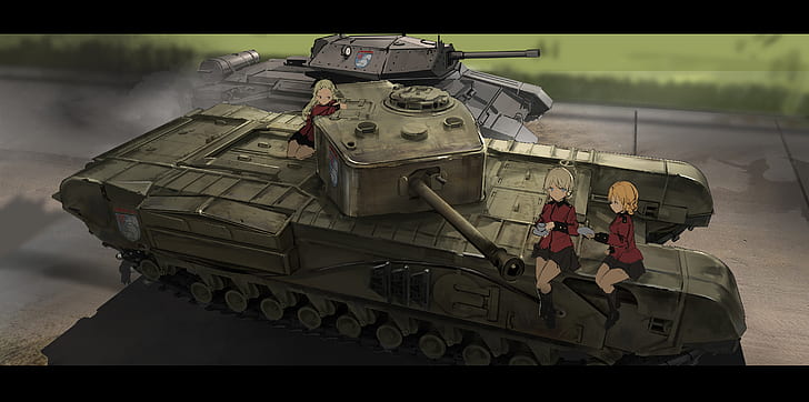 Anime, Girls und Panzer, Assam (Girls und Panzer), Blond, Darjeeling (Girls und Panzer), Langes Haar, Kurzes Haar, Rock, Panzer, Uniform, HD-Hintergrundbild