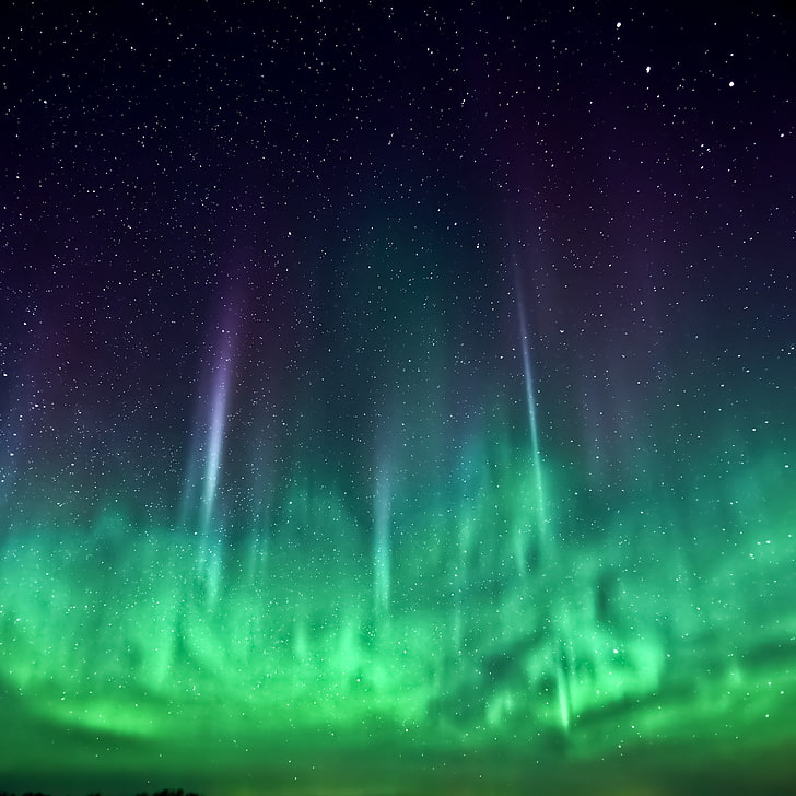 Aurora Borialis light، Apple Inc.، sky، stars، night، iOS 7، Aurorae، space art، space، خلفية HD