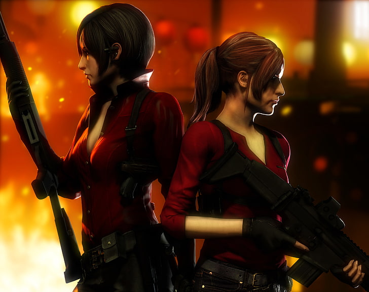 Ada Wong and Claire illustration, weapons, girls, Resident Evil, capcom, Ada Wong, Claire Redfield, HD wallpaper
