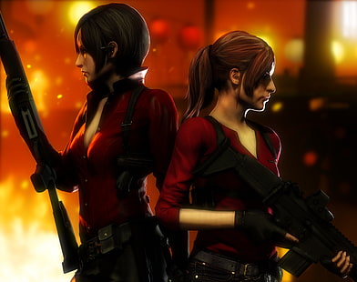 Ilustracja Ada Wong i Claire, broń, dziewczyny, Resident Evil, capcom, Ada Wong, Claire Redfield, Tapety HD HD wallpaper