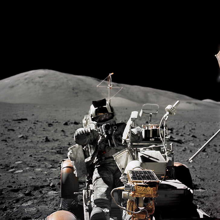 бял астронавтски костюм, Луна, Аполон, астронавт, космос, HD тапет