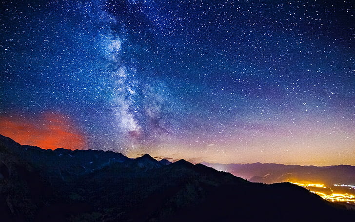 الطبيعة ، الجبال ، النجوم ، السماء ، درب التبانة ، الليل، خلفية HD