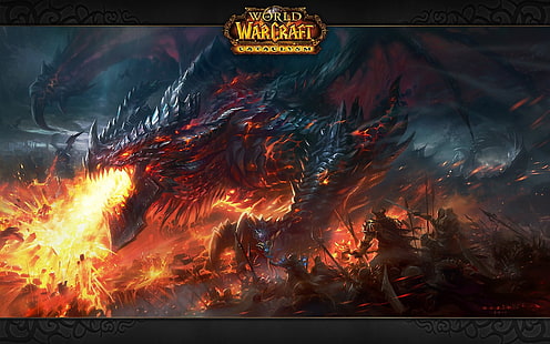 วิดีโอเกม dragon fire deathwing battle artwork fan art world of warcraft cataclysm 1680x1050 Video Games World of Warcraft HD Art, dragons, Video Games, วอลล์เปเปอร์ HD HD wallpaper