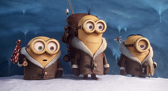 trzy Minionki Despicable Me, Minions, Kevin, Stuart, Bob, Animation, 4K, Tapety HD HD wallpaper
