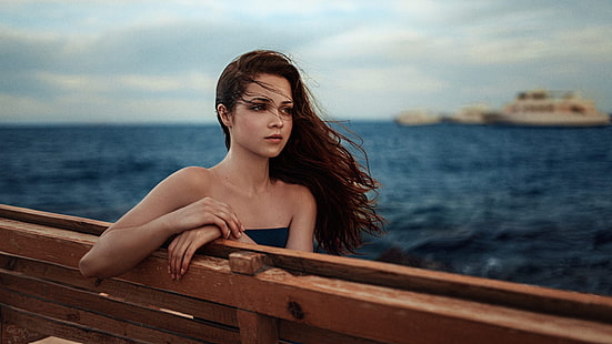 المرأة ، صورة ، تنظر بعيدا ، الوجه ، البحر ، جورجي تشيرنادييف، خلفية HD HD wallpaper