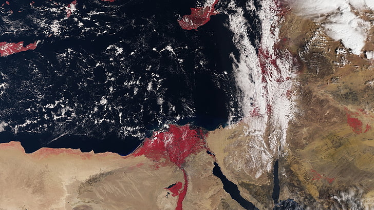 صور الأقمار الصناعية ، البحر الأبيض المتوسط ​​، البحر ، النيل ، مصر ، إسرائيل، خلفية HD