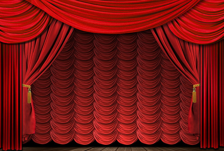 червена завеса сценична декорация, червена, сцена, щора, завеса, HD тапет