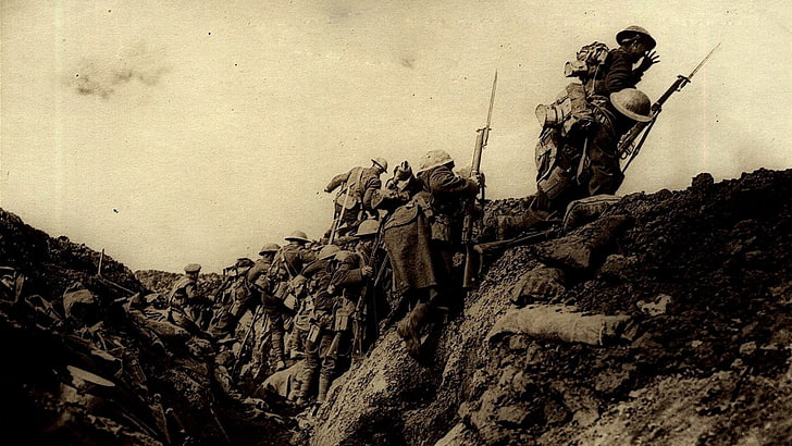 photo of soldiers in battle field, military, World War I, Trenches, British Army, HD wallpaper