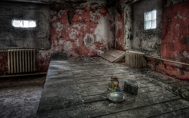 room, abandoned, HDR, bowls, spoons, wood, wall, interior, HD wallpaper