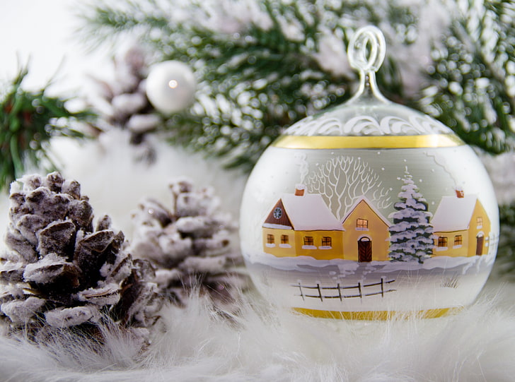 クリスマスの装飾、休日、クリスマス、クリエイティブ、クラシック、クリスマス、休日、塗装、松ぼっくり、装飾、クリスマスツリー、クリスマスボール、 HDデスクトップの壁紙