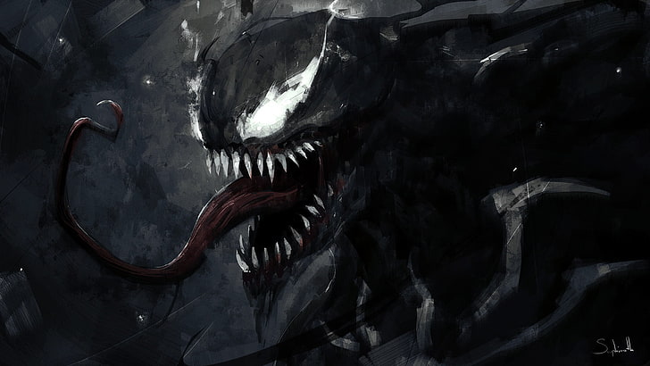 Иллюстрация Marvel Venom, Venom, произведение искусства, паук, цифровое искусство, комиксы Marvel, высунутый язык, Человек-паук, HD обои