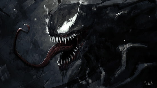 Иллюстрация Marvel Venom, Venom, произведение искусства, паук, цифровое искусство, комиксы Marvel, высунутый язык, Человек-паук, HD обои HD wallpaper