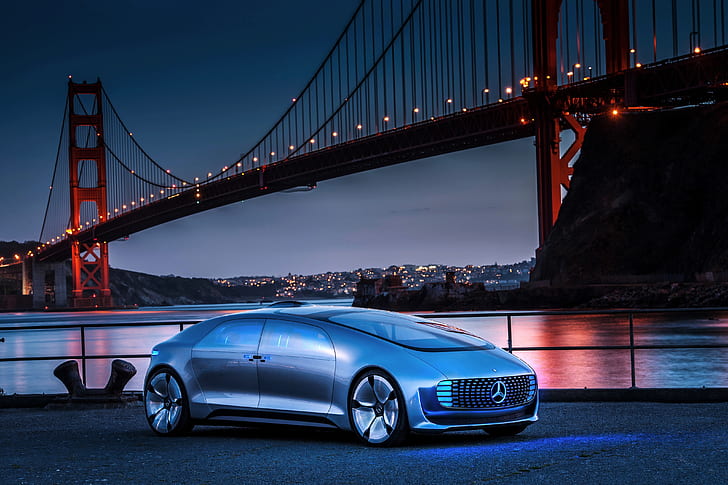 lumières, Mercedes-Benz, le soir, Mercedes, 2015, F 015, Luxury in Motion, Fond d'écran HD