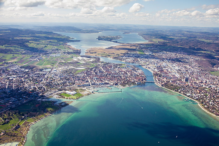 göl, Konstanz Gölü, Konstanz, havadan görünümü, şehir, kasaba, HD masaüstü duvar kağıdı