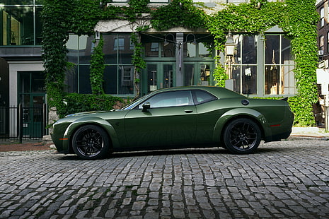 Dodge, Dodge Challenger SRT, Car, Dodge Challenger SRT Hellcat, Green Car, Muscle Car, HD wallpaper HD wallpaper