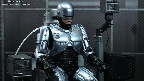 Film Robocop, Robocop, pahlawan, cyborg, robot, polisi, baju besi, duduk pengisian daya, Wallpaper HD HD wallpaper