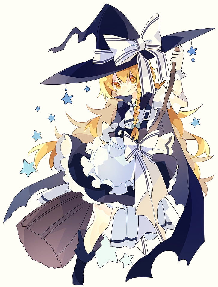 Kirisame Marisa, Touhou, anime girls, witch, maid outfit, witch hat, HD wallpaper