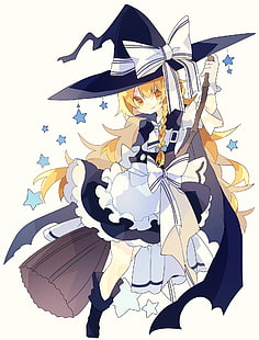 Kirisame Marisa, Touhou, anime dziewczyny, czarownica, strój pokojówki, kapelusz czarownicy, Tapety HD HD wallpaper