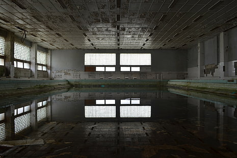 verlassen, ruine, schwimmbad, HD-Hintergrundbild HD wallpaper
