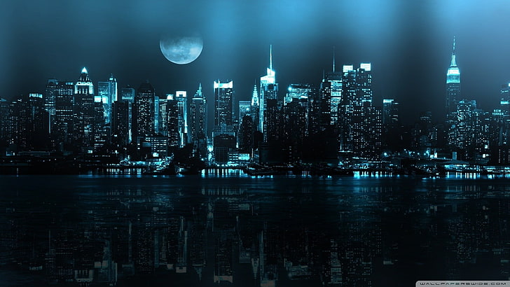 edifici della città di notte, New York City, Sfondo HD