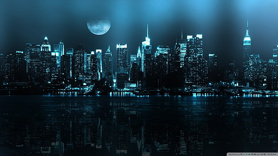 градски сгради през нощта, Ню Йорк, HD тапет HD wallpaper