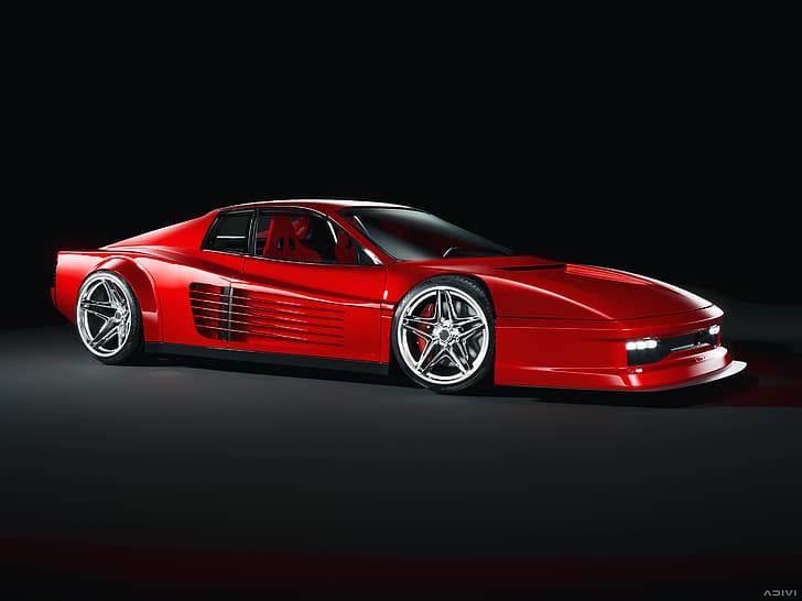 Ferrari, Ferrari Testarossa, concept art, concept cars, digital art, digital, render, artwork, red cars, car, vehicle, supercars, italian cars, HD wallpaper