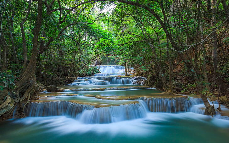 Natureza, verde, rio, cascata, cachoeira, kanchanaburi, tailândia, desktop, hd papel de parede para pc tablet e celular 1920 × 1200, HD papel de parede