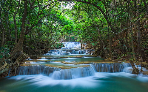 Green Nature River Cascade Waterfall Kanchanaburi Thailand Desktop Hd Wallpaper para PC Tablet y Móvil 1920 × 1200, Fondo de pantalla HD HD wallpaper