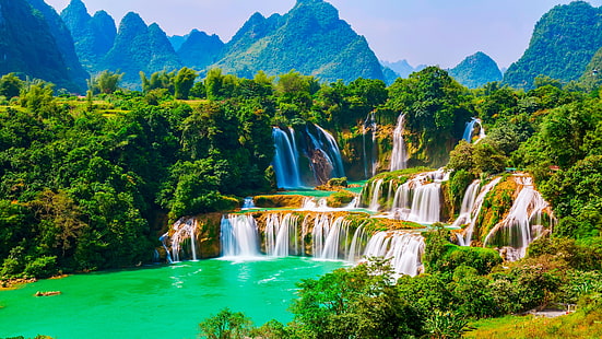 водопад, водопад Ban Gioc-detian, водопад Ban Gioc Detian, водоем, водопад detian, Вьетнам, водопад ban gioc, туристическая достопримечательность, азия, водопады, желоб, водопады detian, detian, HD обои HD wallpaper