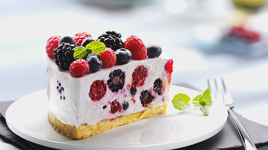 Kue keju buah, kue keju dengan buah-buahan, fotografi, 3840x2160, raspberry, blueberry, kue keju, Wallpaper HD HD wallpaper