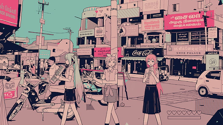 anime, rosa, arte callejero, Fondo de pantalla HD