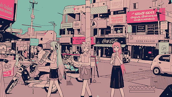 аниме, розово, улично изкуство, HD тапет HD wallpaper