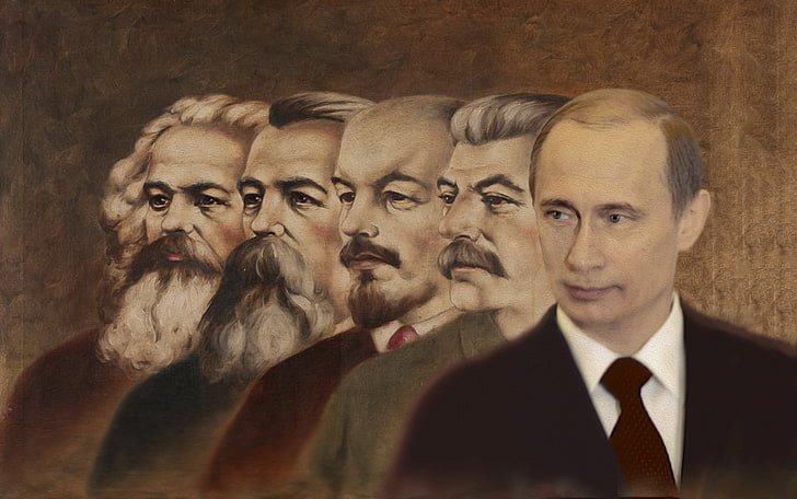Vladimir Putin pittura, pittura, Vladimir Putin, Karl Marx, Joseph Stalin, Vladimir Ilyich Lenin, Friedrich Engels, Sfondo HD